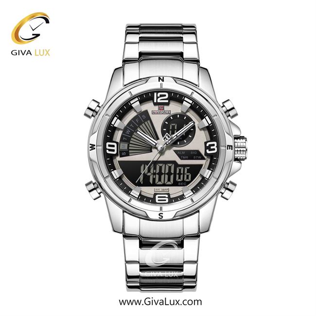 ساعت مچی اورجینال مردانه ناوی فورس|Naviforce|نوی فورس|نیوی فورس دو زمانه نقره ای | نقره ای| طوسی| کد رفرنس NF9257 S/GY/S