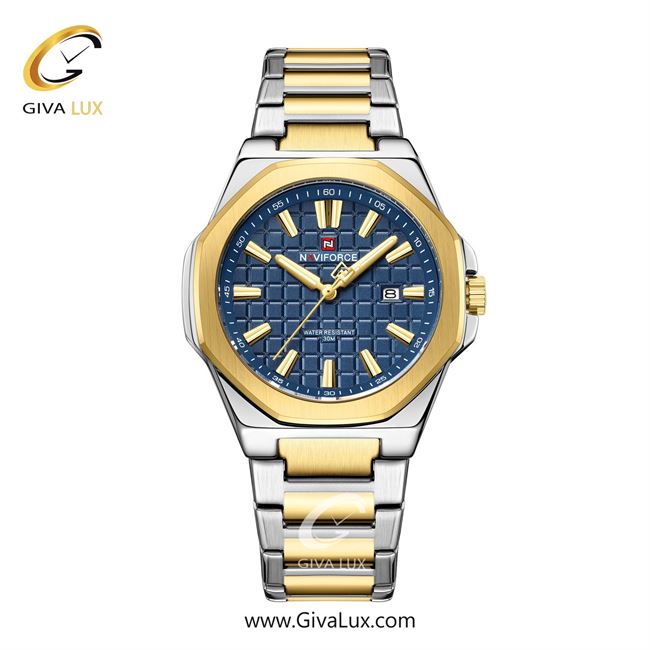 ساعت مچی اورجینال مردانه ناوی فورس|Naviforce|نوی فورس|نیوی فورس طلایی | طلایی-نقره ای| سرمه ای| کد رفرنس NF9258 G/BE/G