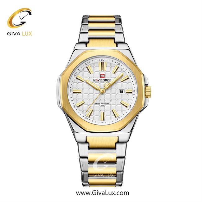 ساعت مچی اورجینال مردانه ناوی فورس|Naviforce|نوی فورس|نیوی فورس طلایی | طلایی-نقره ای| نقره ای| کد رفرنس NF9258 G/W/G
