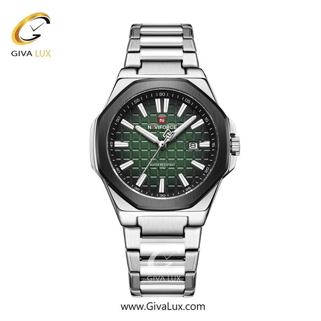 ساعت مچی اورجینال مردانه ناوی فورس|Naviforce|نوی فورس|نیوی فورس مشکی | نقره ای| سبز یشمی تیره| کد رفرنس NF9258 S/GN/S