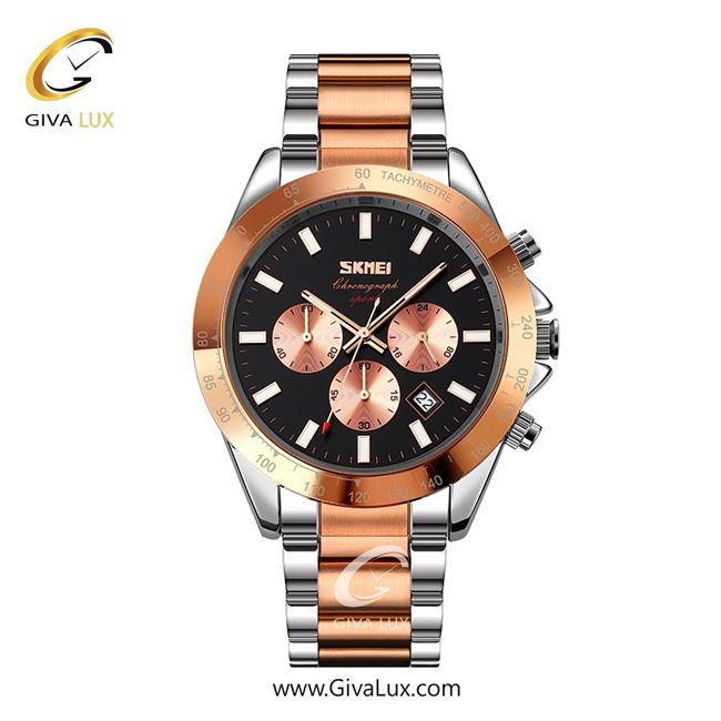 ساعت مچی اورجینال مردانه اسکمی (Skmei) سه موتوره کرنوگراف رزگلد | رزگلد-نقره ای| مشکی| کد رفرنس 9259