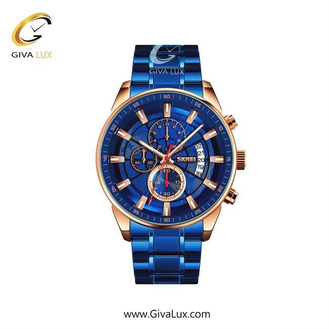 ساعت مچی اورجینال اسکمی مردانه سه موتوره کرنوگراف رزگلد | آبی | آبی | کد رفرنس 9285RGBU