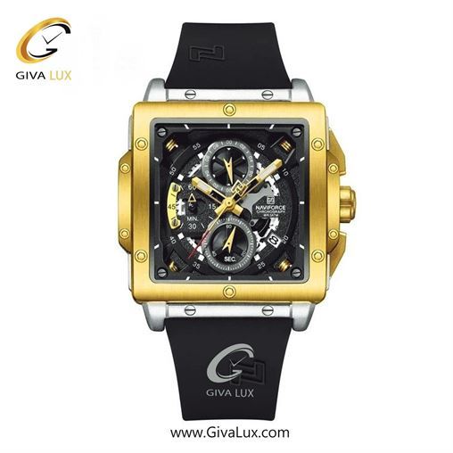 ساعت مچی اورجینال مردانه ناوی فورس|Naviforce|نوی فورس|نیوی فورس سه موتوره کرنوگراف نقره ای-طلایی | مشکی| مشکی| کد رفرنس NF8064