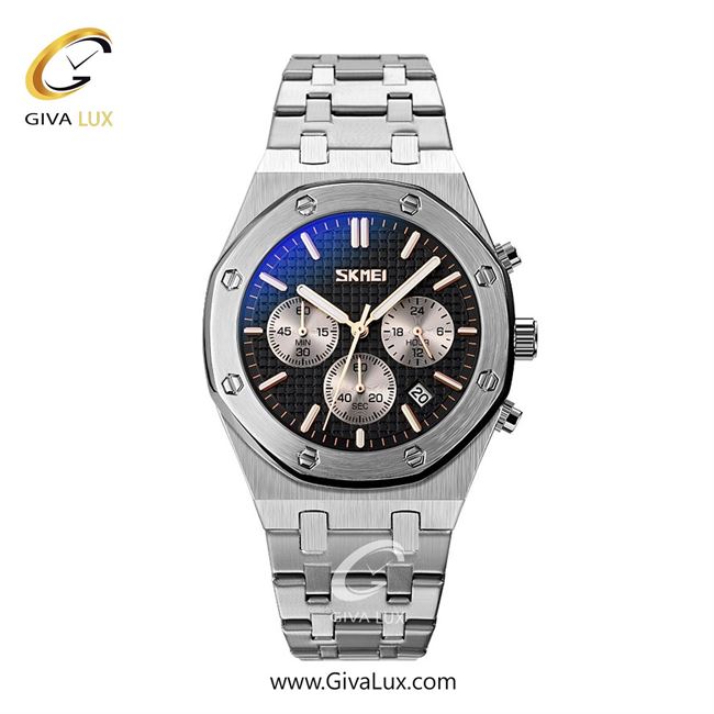 ساعت مچی اورجینال مردانه اسکمی (Skmei) سه موتوره کرنوگراف نقره ای | نقره ای| مشکی| کد رفرنس 9296