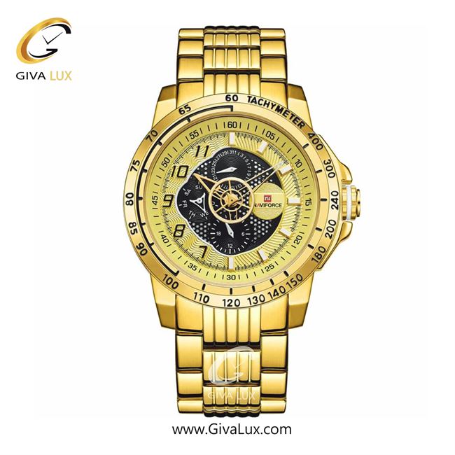 ساعت مچی سه موتوره فول تایم مردانه بند استیل طلایی ناوی فورس (نیوی فورس) NF9180 G/G