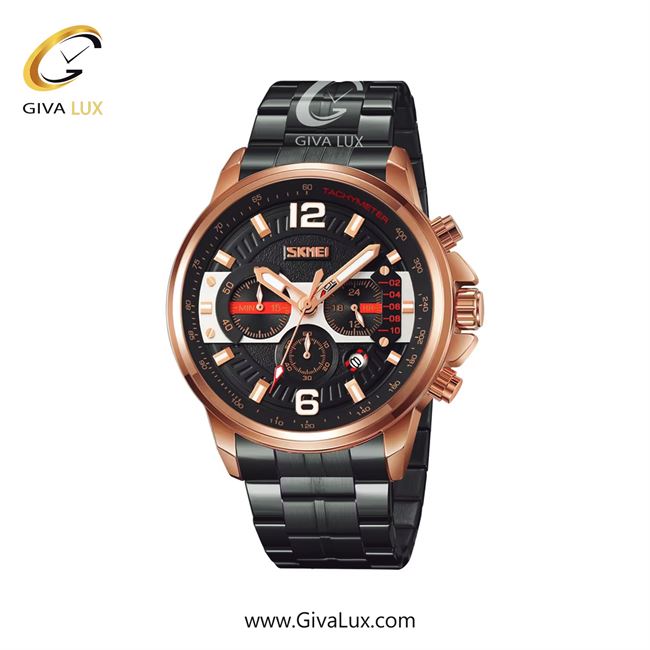 ساعت مچی اورجینال اسکمی مردانه سه موتوره کرنوگراف رزگلد | مشکی | مشکی | کد رفرنس 9332RGBK