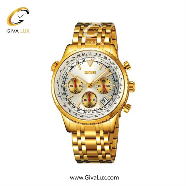 ساعت مچی اورجینال مردانه اسکمی (Skmei) سه موتوره کرنوگراف طلایی | طلایی| سفید| کد رفرنس 9333GDSI