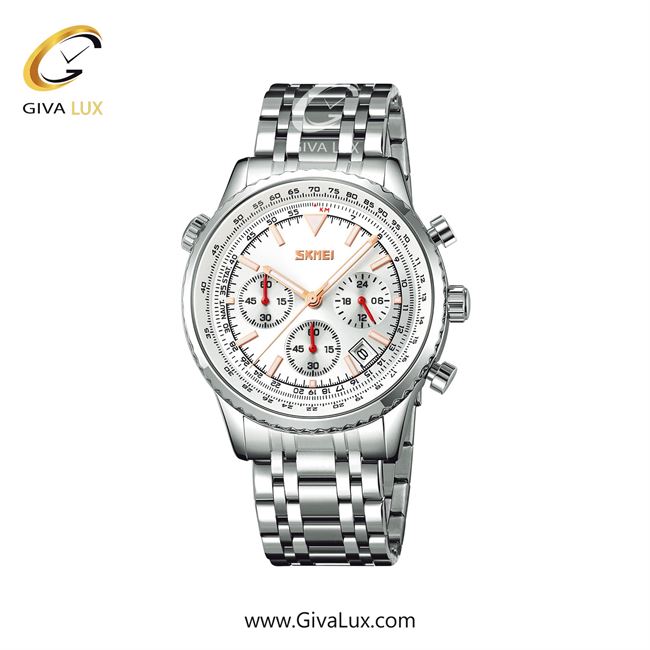 ساعت مچی اورجینال مردانه اسکمی (Skmei) سه موتوره کرنوگراف نقره ای | نقره ای| سفید| کد رفرنس 9333SISI