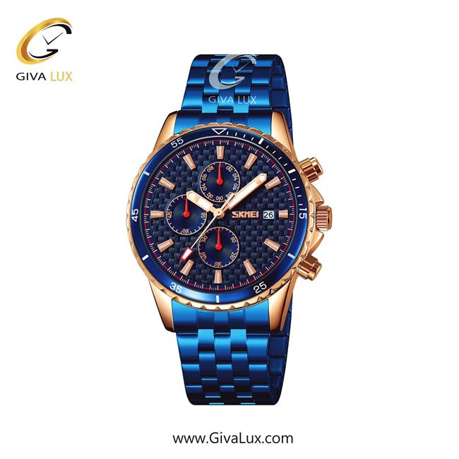 ساعت مچی اورجینال مردانه اسکمی (Skmei) سه موتوره فول تایم رزگلد | آبی| آبی| کد رفرنس 9334RGBU