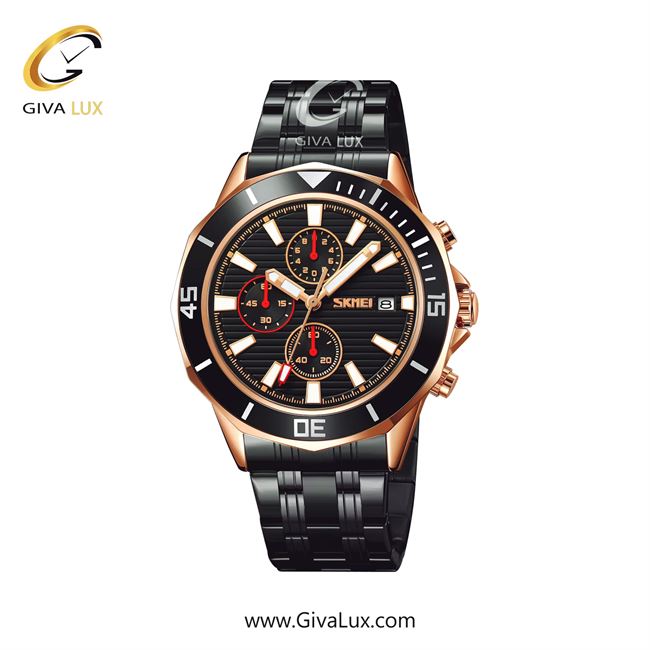 ساعت مچی اورجینال اسکمی مردانه سه موتوره کرنوگراف رزگلد | مشکی | مشکی | کد رفرنس 9335BKRG