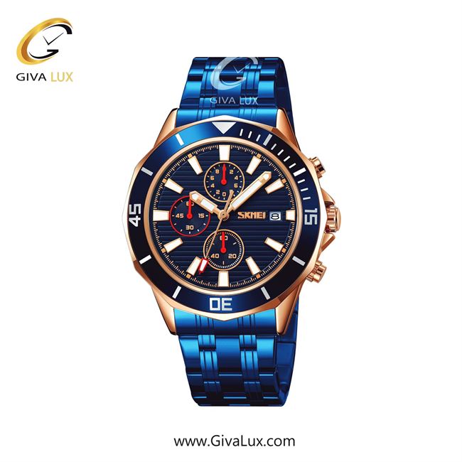 ساعت مچی اورجینال اسکمی مردانه سه موتوره کرنوگراف رزگلد | آبی | آبی | کد رفرنس 9335BURG