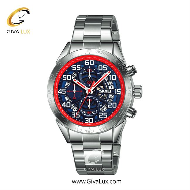 ساعت مچی اورجینال مردانه اسکمی (Skmei) سه موتوره کرنوگراف نقره ای | نقره ای| قرمز-آبی| کد رفرنس 9338