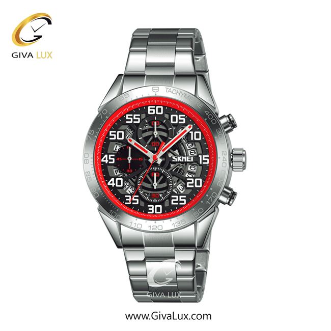 ساعت مچی اورجینال مردانه اسکمی (Skmei) سه موتوره کرنوگراف نقره ای | نقره ای| قرمز-مشکی| کد رفرنس 9338
