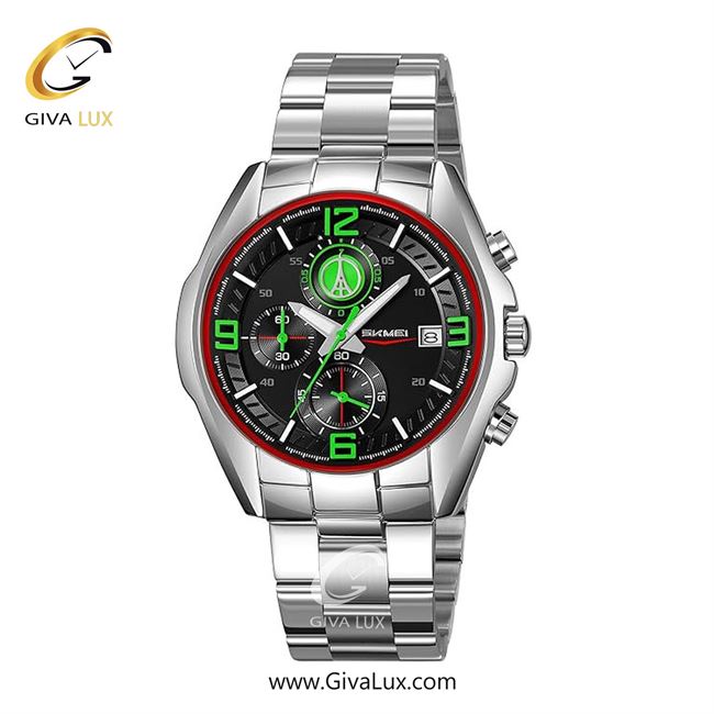 ساعت مچی اورجینال مردانه اسکمی (Skmei) سه موتوره کرنوگراف نقره ای | نقره ای| مشکی-سبز| کد رفرنس 9346