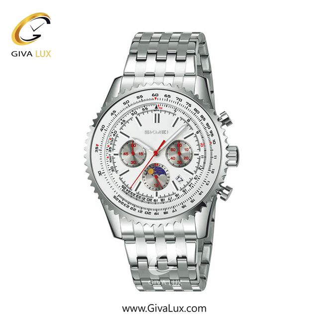 ساعت مچی اورجینال مردانه اسکمی (Skmei) سه موتوره کرنوگراف نقره ای | نقره ای| سفید| کد رفرنس 9348