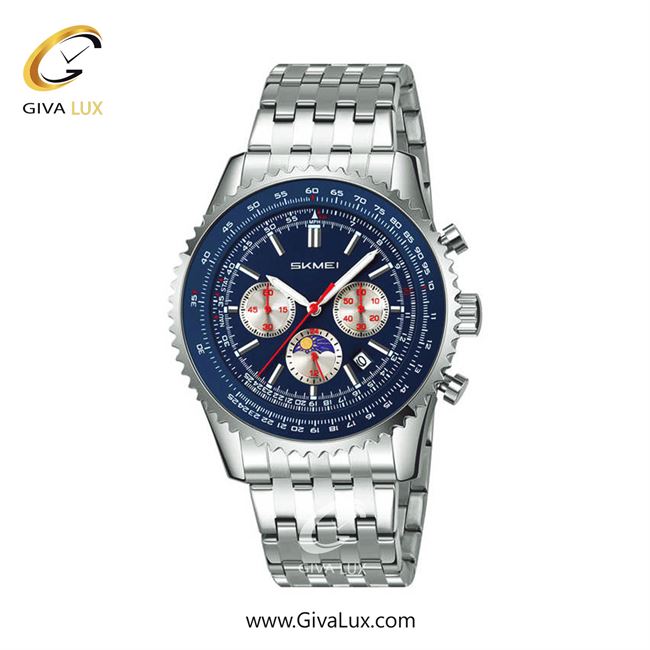 ساعت مچی اورجینال مردانه اسکمی (Skmei) سه موتوره کرنوگراف آبی | نقره ای| آبی| کد رفرنس 9348