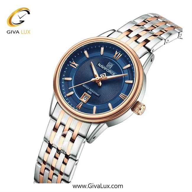 ساعت مچی زنانه تک موتوره بند استیل رزگلد/نقره ای ناوی فورس(نیوی فورس) NF8040 S/RG/BE