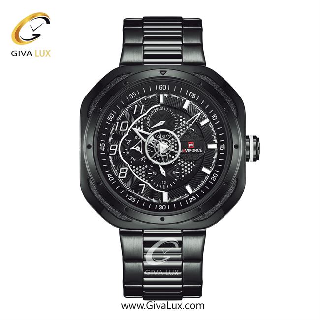 ساعت مچی مردانه بند فلزی مشکی ناوی فورس (نیوی فورس) کد NF9141-B/W/B