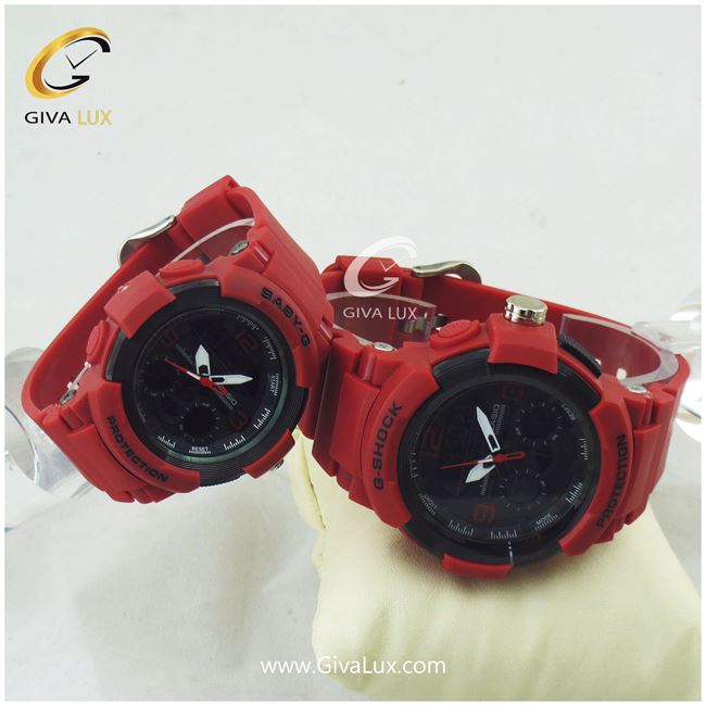 ست ساعت مردانه و زنانه جی شاک دو زمانه رنگ قرمز