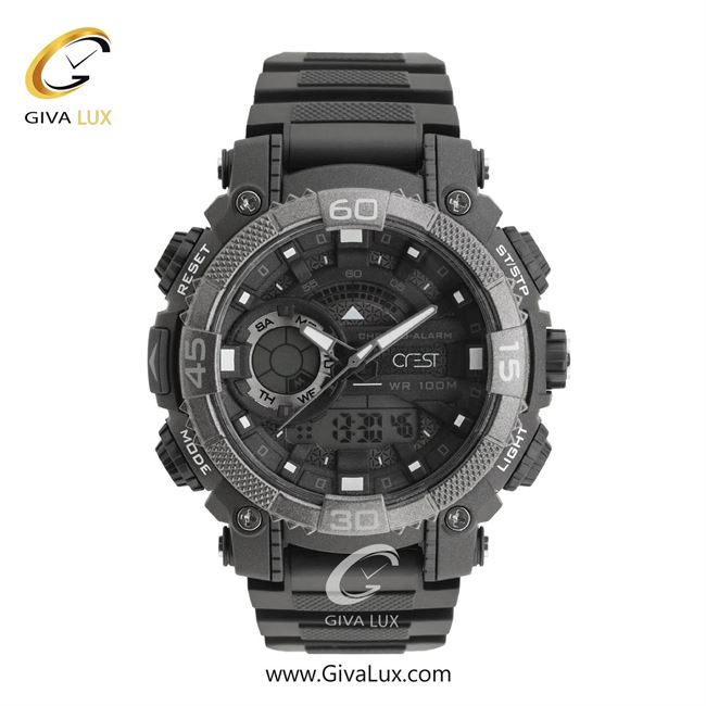 ساعت مچی اورجینال مردانه کرست دو زمانه مشکی | مشکی| مشکی| کد رفرنس Crest 9509-2