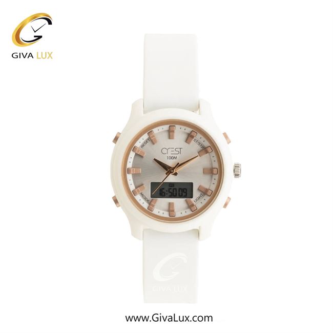 ساعت مچی اورجینال زنانه کرست دو زمانه سفید | سفید| نقره ای| کد رفرنس  Crest 9511-1