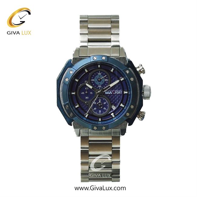 ساعت مچی اورجینال مردانه مکس فورت (MAXFORT) سه موتوره کرنوگراف نقره ای-آبی | نقره ای| آبی کاربنی| کد رفرنس MX-9548