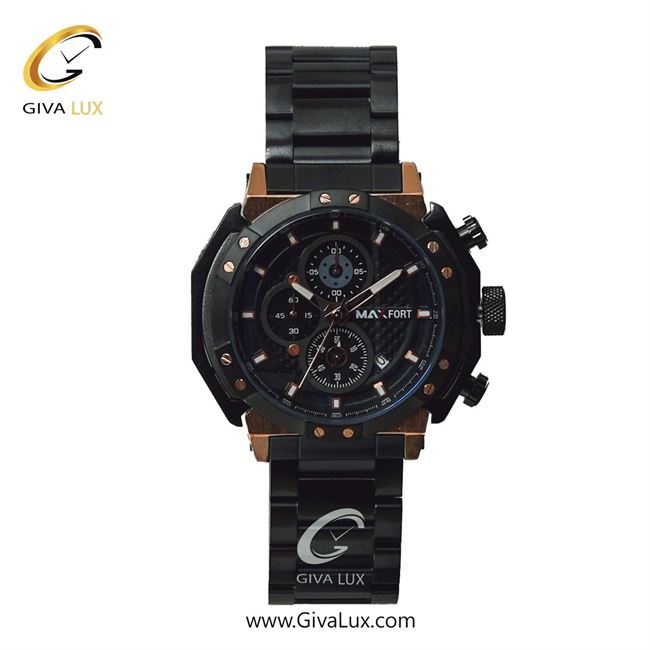 ساعت مچی اورجینال مردانه مکس فورت (MAXFORT) سه موتوره کرنوگراف رزگلد-مشکی | مشکی| مشکی| کد رفرنس MX-9548