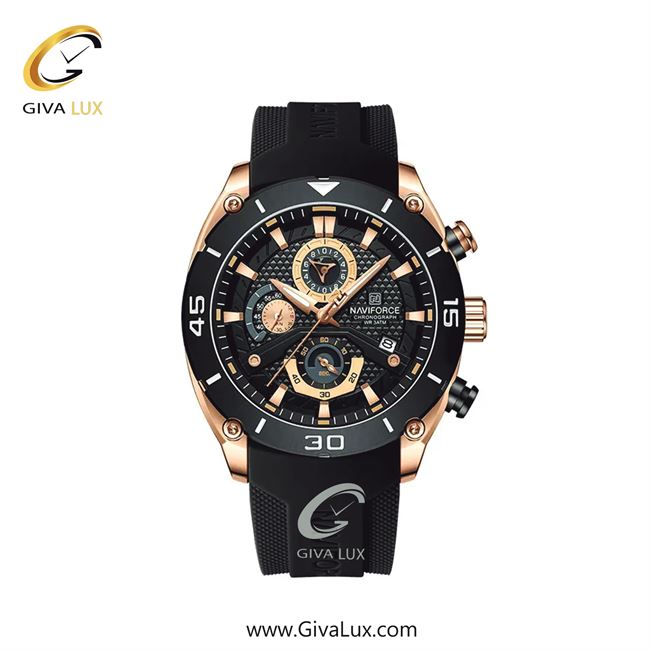 ساعت مچی اورجینال ناوی فورس مردانه-اسپرت سه موتوره کرنوگراف مشکی-رزگلد | مشکی | مشکی-رزگلد | کد رفرنس NF8038