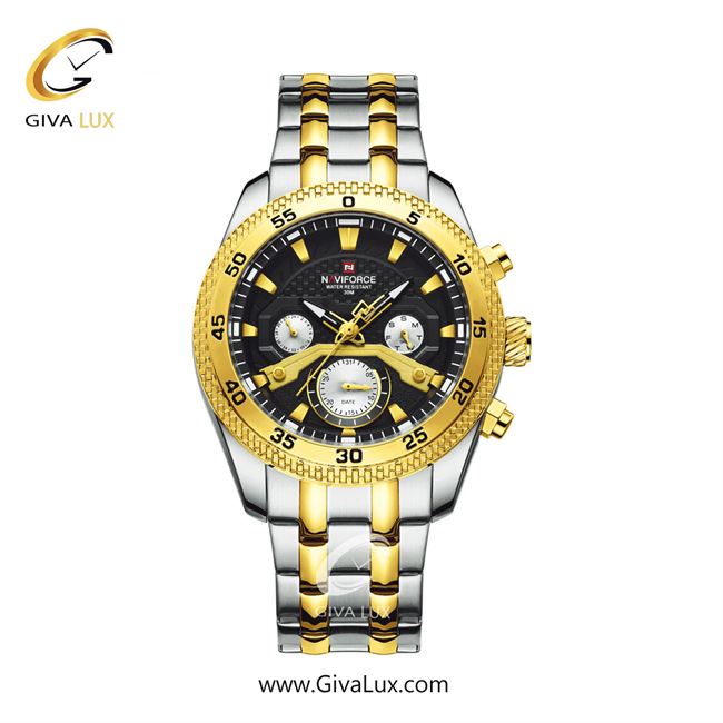 ساعت مچی اورجینال مردانه ناوی فورس|Naviforce|نوی فورس|نیوی فورس سه موتوره فول تایم طلایی | طلایی-نقره ای| مشکی-طلایی| کد رفرنس NF9222