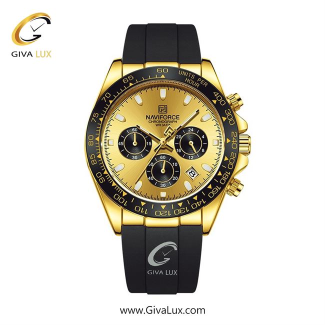 ساعت مچی اورجینال مردانه ناوی فورس|Naviforce|نوی فورس|نیوی فورس سه موتوره کرنوگراف طلایی | مشکی| طلایی| کد رفرنس NF8054 G/G/B