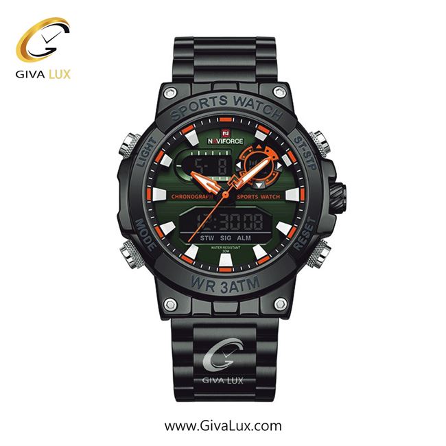 ساعت مچی اورجینال مردانه ناوی فورس|Naviforce|نوی فورس|نیوی فورس دو زمانه | مشکی| سبز| کد رفرنس NF9237 B/GN/B