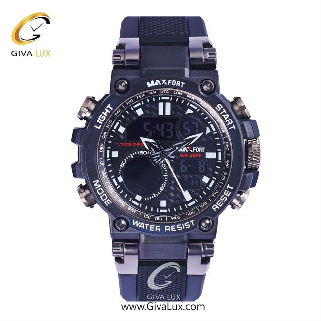 ساعت مچی اورجینال مکس فورت (MAXFORT) اسپرت دو زمانه مشکی/ مشکی/ مشکی -  MX-8093/B