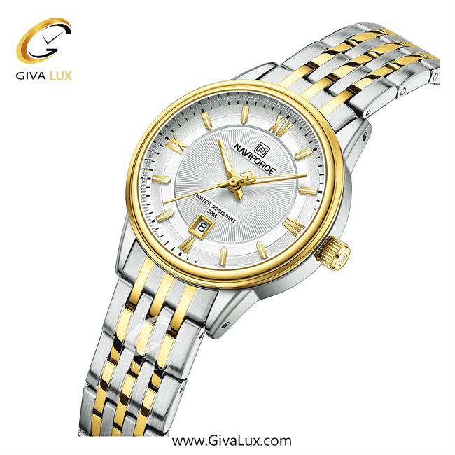 ساعت مچی زنانه تک موتوره بند استیل طلایی/نقره ای ناوی فورس(نیوی فورس) NF8040 S/G/W