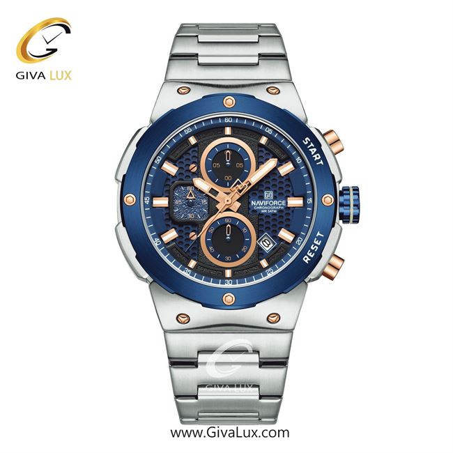 ساعت مچی اورجینال مردانه ناوی فورس|Naviforce|نوی فورس|نیوی فورس سه موتوره کرنوگراف سرمه ای-نقره ای | نقره ای| سرمه ای| کد رفرنس NF8072 S/BE/S