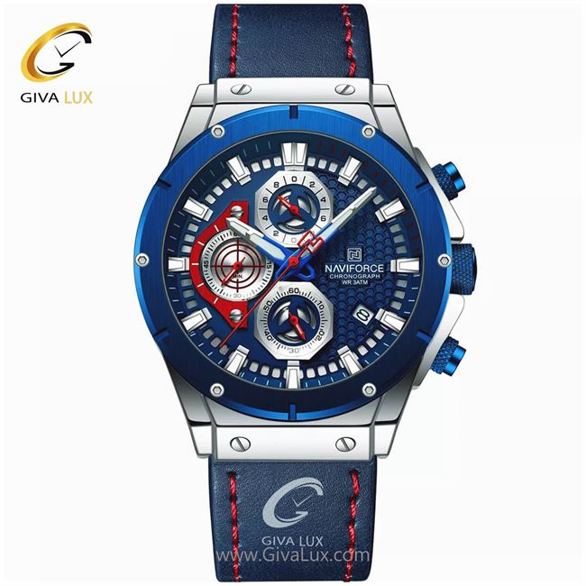 ساعت مچی اورجینال مردانه ناوی فورس|Naviforce|نوی فورس|نیوی فورس سه موتوره کرنوگراف آبی | آبی| آبی| کد رفرنس NF8027