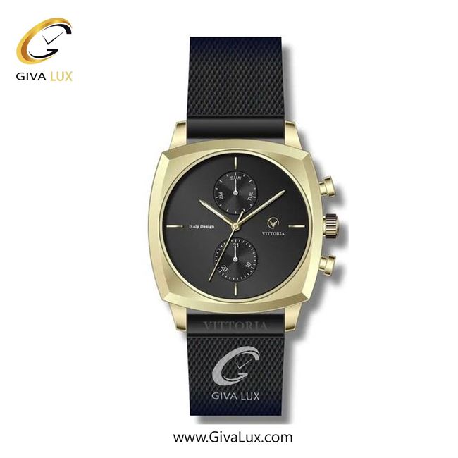 ساعت مچی اورجینال مردانه ویتوریا | Vittoria سه موتوره فول تایم طلایی | مشکی| مشکی| کد رفرنس VT3266