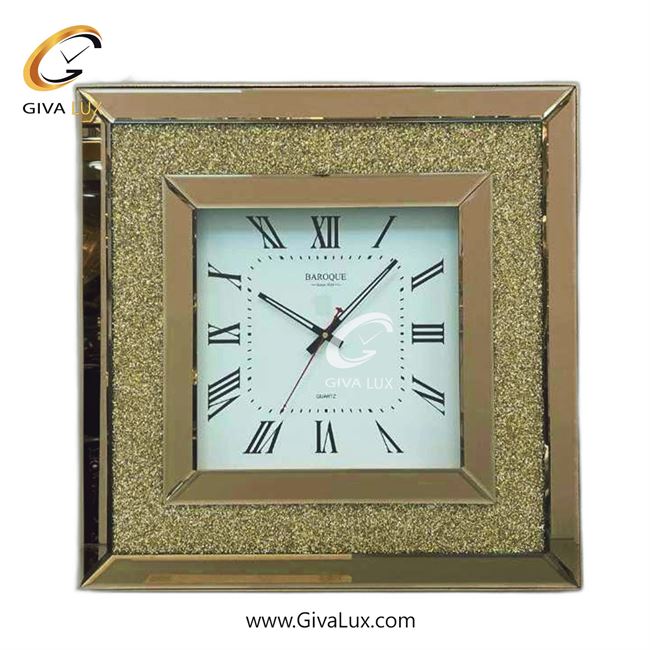 ساعت دیواری اورجینال باروک آینه ای طلایی-رزگلد| کد رفرنس 9901