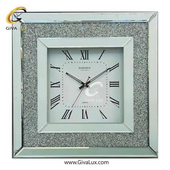 ساعت دیواری اورجینال باروک آینه ای نقره ای| کد رفرنس 9903