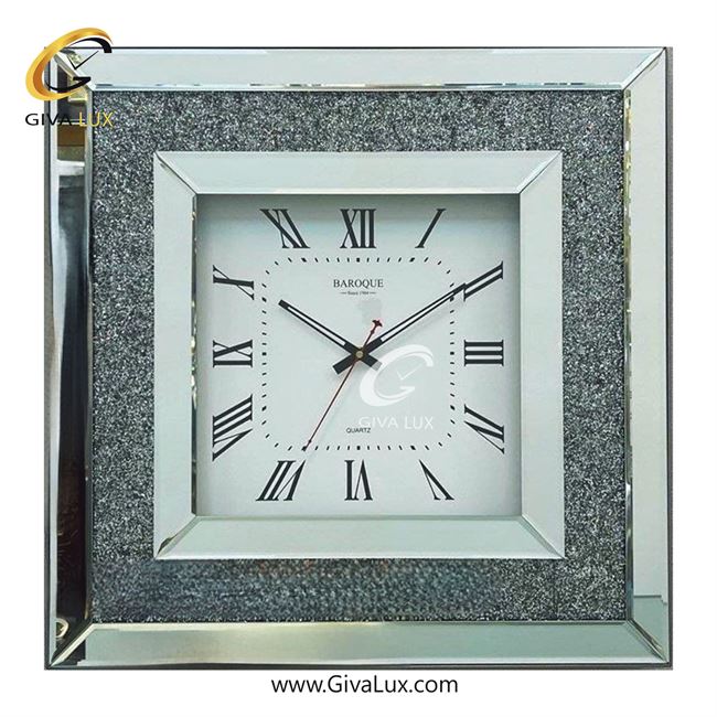 ساعت دیواری اورجینال باروک آینه ای تیتانیوم-نقره ای| کد رفرنس 9904