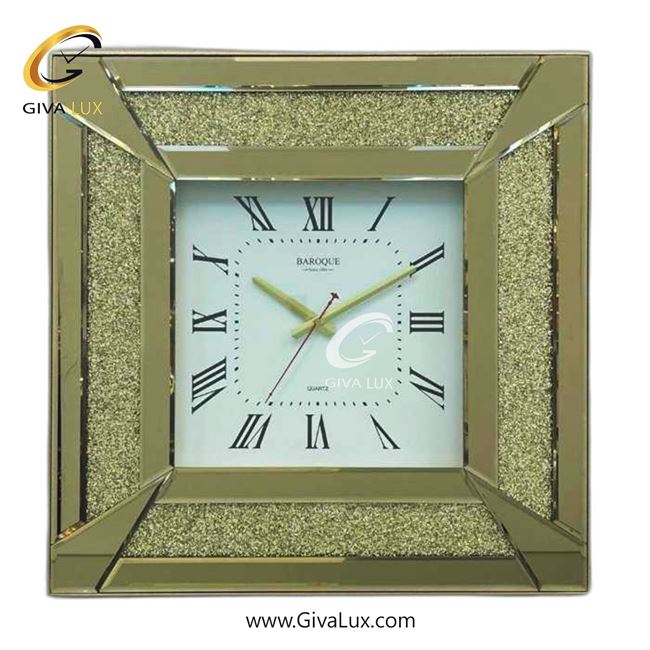 ساعت دیواری اورجینال باروک آینه ای طلایی| کد رفرنس 9961