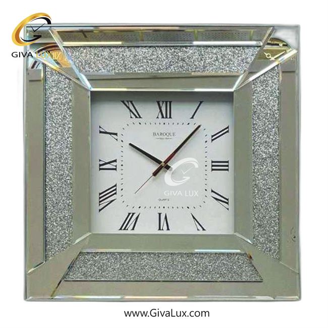 ساعت دیواری اورجینال باروک آینه ای نقره ای| کد رفرنس 9963