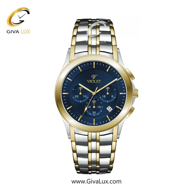 ساعت مچی اورجینال مردانه ویولت VIOLET سه موتوره کرنوگراف طلایی-نقره ای | طلایی-نقره ای| سفید-آبی| کد رفرنس 0611/2