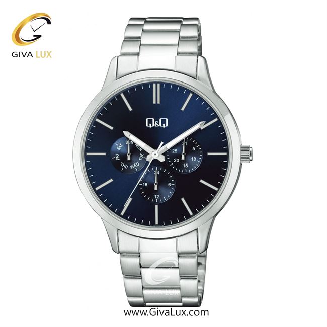 ساعت مچی اورجینال مردانه کیو اند کیو Q&Q سه موتوره فول تایم نقره ای | نقره ای| سرمه ای| کد رفرنس A01A-002PY