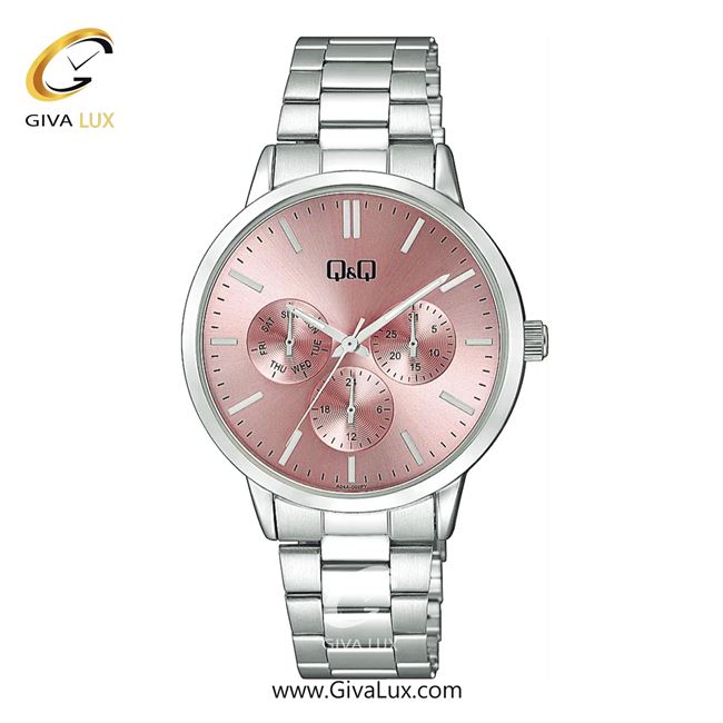 ساعت مچی اورجینال زنانه کیو اند کیو Q&Q سه موتوره فول تایم نقره ای | نقره ای| صورتی| کد رفرنس A04A-002PY