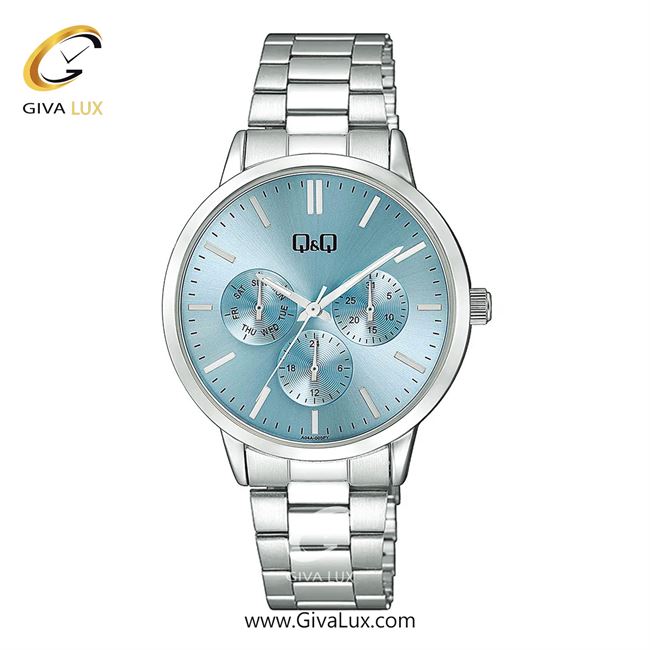 ساعت مچی اورجینال زنانه کیو اند کیو Q&Q سه موتوره فول تایم نقره ای | نقره ای| آبی| کد رفرنس A04A-003PY
