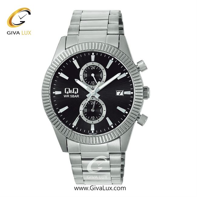ساعت مچی اورجینال مردانه کیو اند کیو Q&Q سه موتوره کرنوگراف نقره ای | نقره ای| مشکی| کد رفرنس A39A-002PY