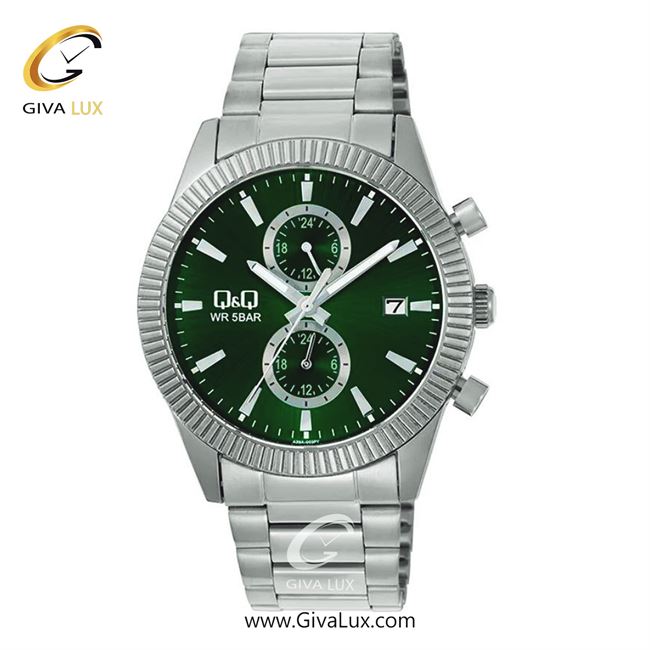 ساعت مچی اورجینال مردانه کیو اند کیو Q&Q سه موتوره کرنوگراف نقره ای | نقره ای| سبز یشمی تیره| کد رفرنس A39A-003PY