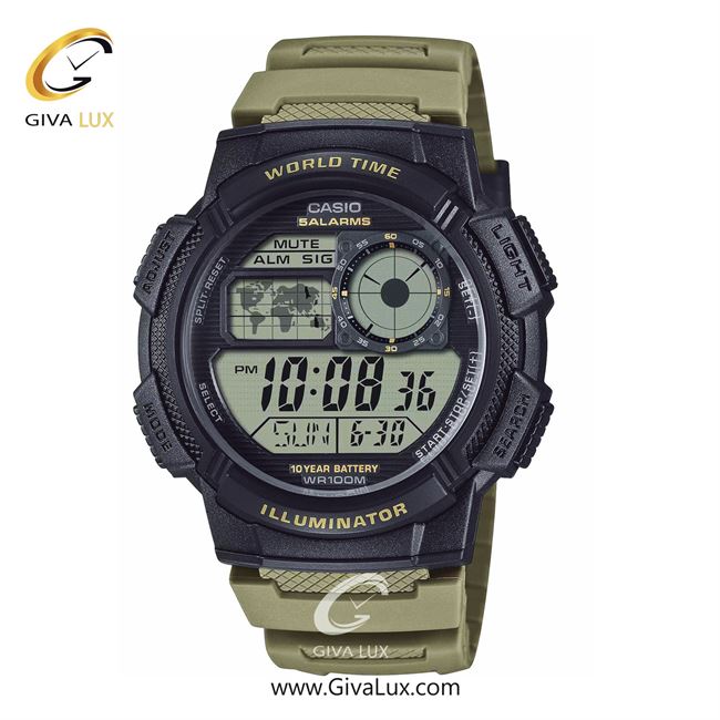 ساعت مچی اورجینال مردانه کاسیو Casio مشکی| زیتونی| مشکی| کد رفرنس AE-1000W-5AVDF