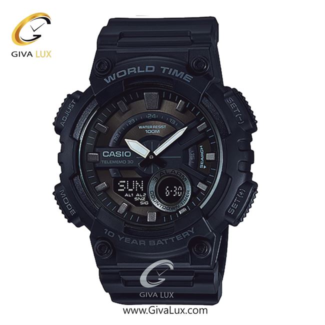 ساعت مچی اورجینال مردانه کاسیو Casio دو زمانه مشکی | مشکی| مشکی| کد رفرنس AEQ-110W-1BVDF