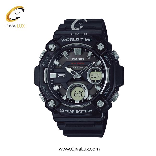 ساعت مچی اورجینال مردانه کاسیو Casio دو زمانه مشکی | مشکی| مشکی| کد رفرنس AEQ-120W-1AVDF